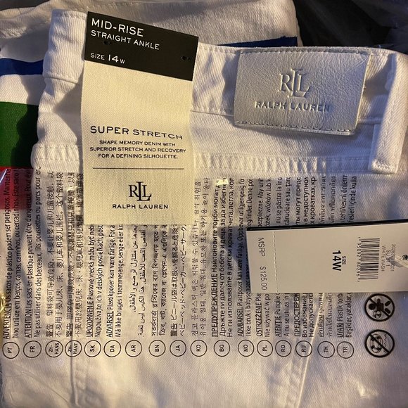 Ralph Lauren White Wash Ankle Pants w/Striped Hem  size 14w - Picture 4 of 4